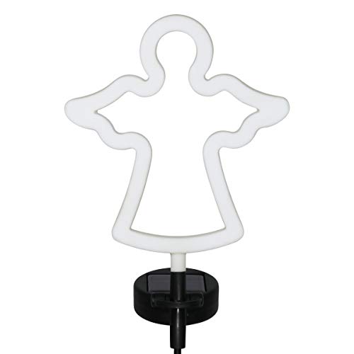 Exhart Garden Solar Lights, Decorative Angel Garden Stake, LED, Cute Yard and Pathway Decor, White Outline, 9.5 x 34.5 Inch