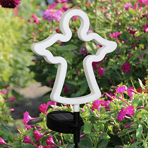 Exhart Garden Solar Lights, Decorative Angel Garden Stake, LED, Cute Yard and Pathway Decor, White Outline, 9.5 x 34.5 Inch