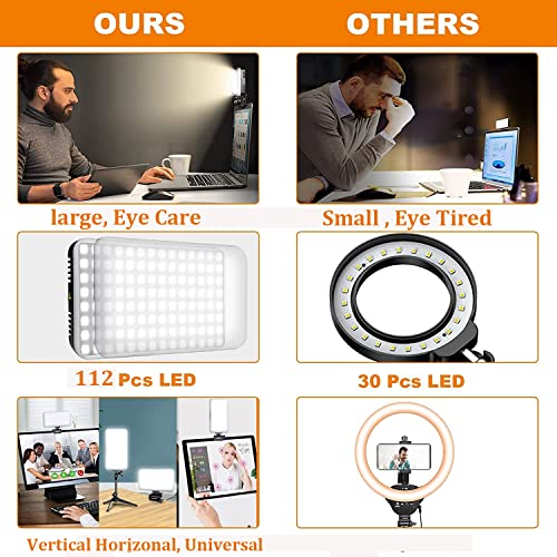 Video Conference Lighting Panel, Small Zoom Calling Light for Recoding (112 Pcs Beads ,3200K-6500K, USB Cable, 3 Colors ),Laptop, Online Meeting, Live Streaming with Webcam Mount, Square