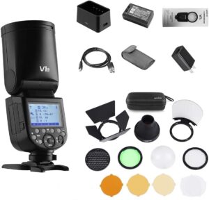 godox v1s flash professional camera flash speedlite compatible with sony a7rii a7r a58 a99 ilce6000l a7riii a7r3 a9 a77ii a77 a350 cameras for studio photography + godox ak-r1 pocket flash light acces