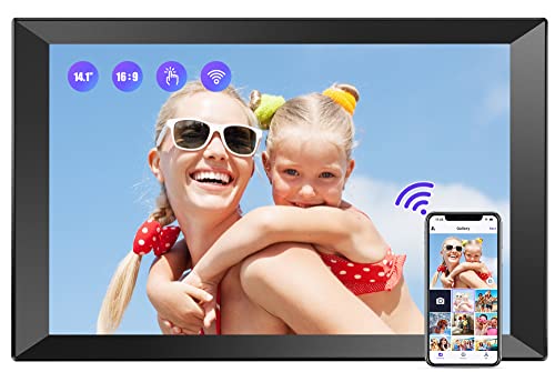 BIGASUO 14.1 Inch Large Digital Picture Frame with 1280x800 IPS HD Touchscreen, Built-in 16GB Storage WiFi Smart Photo Frame, Share Photos and Videos Remotely via APP, Auto-Rotate, Wall- Mountable