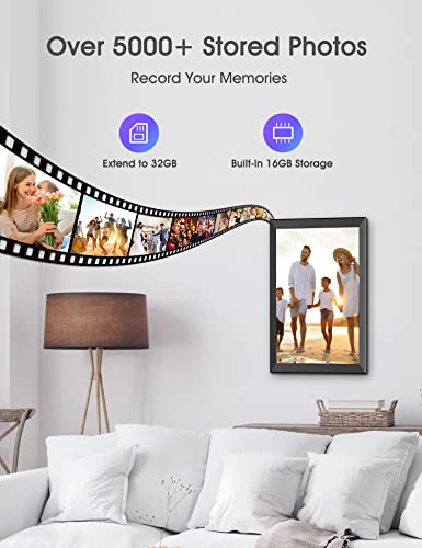 BIGASUO 14.1 Inch Large Digital Picture Frame with 1280x800 IPS HD Touchscreen, Built-in 16GB Storage WiFi Smart Photo Frame, Share Photos and Videos Remotely via APP, Auto-Rotate, Wall- Mountable