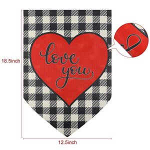 2 Pieces Valentine's Day Garden Flag Home Sweet Home Wedding Flower Welcome Garden Flag Buffalo Plaid Heart House Flag Double Sided Love Yard Flag for Holiday Outdoor Decoration, 12.5 x 18.5 Inches