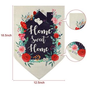 2 Pieces Valentine's Day Garden Flag Home Sweet Home Wedding Flower Welcome Garden Flag Buffalo Plaid Heart House Flag Double Sided Love Yard Flag for Holiday Outdoor Decoration, 12.5 x 18.5 Inches