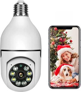 yobanse light bulb security camera, 360 degree light bulb camera wifi outdoor, 1080p panoramic wireless home surveillance cameras, two way audio, night vision, smart motion detection and alarm e27