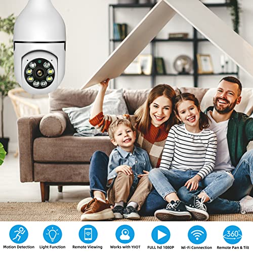 YOBANSE Light Bulb Security Camera, 360 Degree Light Bulb Camera WiFi Outdoor, 1080P Panoramic Wireless Home Surveillance Cameras, Two Way Audio, Night Vision, Smart Motion Detection and Alarm E27