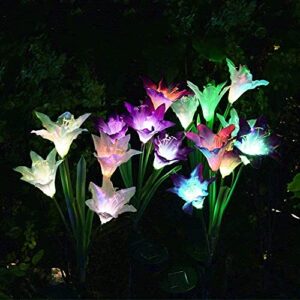 tda solar lily flower light outdoor garden decorative solar lights stake multi-color changing led solar light for walkway pathway backyard patio yard landscape decoration (2 pack)