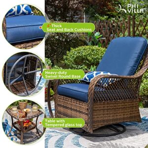 PHI VILLA 4 Piece Outdoor Swivel Rocker Chairs Set with Propane Fire Pit Table Rattan Patio Furniture Conversation Set Support 350lbs with 2 Rocking & Swivel Chairs, 1 Coffee Table & 1 Fire Pit Table