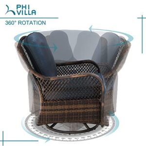 PHI VILLA 4 Piece Outdoor Swivel Rocker Chairs Set with Propane Fire Pit Table Rattan Patio Furniture Conversation Set Support 350lbs with 2 Rocking & Swivel Chairs, 1 Coffee Table & 1 Fire Pit Table