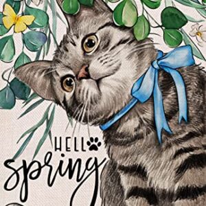 Covido Hello Spring Cat Decorative Garden Flag, Cute Kitty Gardenia Yard Outside Decorations, Farmhouse Outdoor Small Home Decor Double Sided 12 x 18