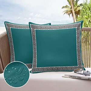 Turquoise Outdoor Pillow Covers 18 x 18 Inches, Black Modern Geometric Abstract Art Aesthetics Waterproof Throw Pillow Cover Set of 2, Home Decorative Square Cushion Covers for Patio/Tent/Couch/Garden