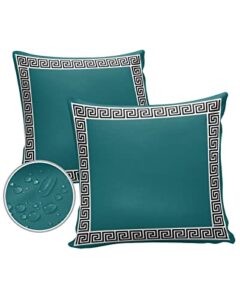 turquoise outdoor pillow covers 18 x 18 inches, black modern geometric abstract art aesthetics waterproof throw pillow cover set of 2, home decorative square cushion covers for patio/tent/couch/garden