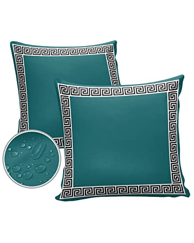 Turquoise Outdoor Pillow Covers 18 x 18 Inches, Black Modern Geometric Abstract Art Aesthetics Waterproof Throw Pillow Cover Set of 2, Home Decorative Square Cushion Covers for Patio/Tent/Couch/Garden