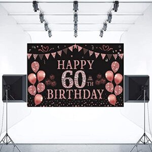 Trgowaul 60th Birthday Decorations for Women Rose Gold Birthday Backdrop Banner 5.9 X 3.6 Fts Happy Birthday Party Suppiles Photography Supplies Background Happy 60th Birthday Decoration