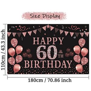 Trgowaul 60th Birthday Decorations for Women Rose Gold Birthday Backdrop Banner 5.9 X 3.6 Fts Happy Birthday Party Suppiles Photography Supplies Background Happy 60th Birthday Decoration