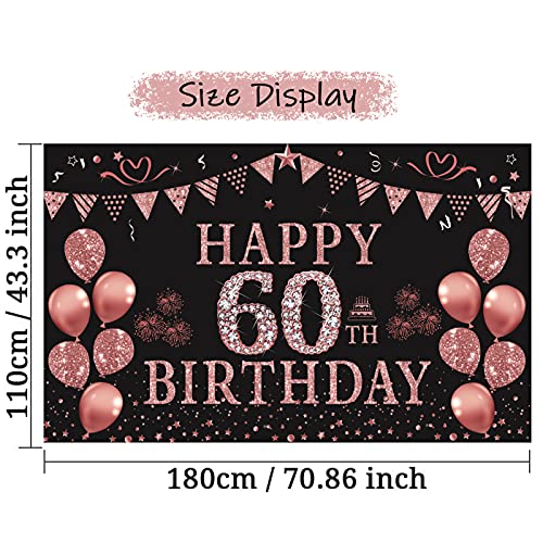Trgowaul 60th Birthday Decorations for Women Rose Gold Birthday Backdrop Banner 5.9 X 3.6 Fts Happy Birthday Party Suppiles Photography Supplies Background Happy 60th Birthday Decoration
