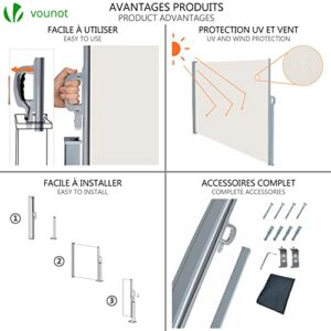 VOUNOT Side Awning Retractable, Outdoor Privacy Screen for Garden, Balcony, Terrace, 55'' H x 118'' L, Beige