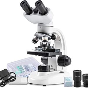 Compound Binocular Microscope, WF10x and WF25x Eyepieces,40X-2000X Magnification, LED Illumination Two-Layer Mechanical Stage