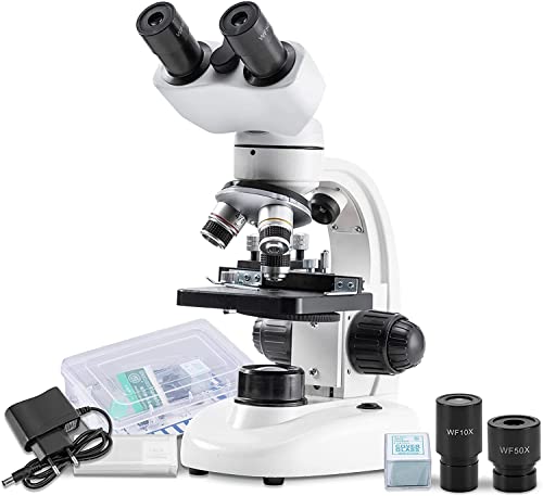 Compound Binocular Microscope, WF10x and WF25x Eyepieces,40X-2000X Magnification, LED Illumination Two-Layer Mechanical Stage