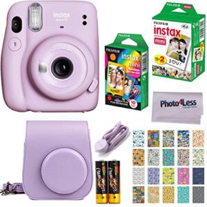 fujifilm instax mini 11 instant camera – lilac purple (16654803) + fujifilm instax mini twin pack instant film (16437396) + single pack rainbow film + case + travel stickers