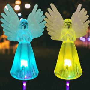 solar angel lights outdoor decorative – family led discoloration lantern garden courtyard lawn housewarming gift grave cemetery decorations path lights 2pcs