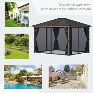 Outsunny 10' x 12' Hardtop Gazebo Canopy with Galvanized Steel Roof, Aluminum Frame, Permanent Pavilion Outdoor Gazebo with Hooks, Netting and Curtains for Patio, Garden, Backyard, Gray