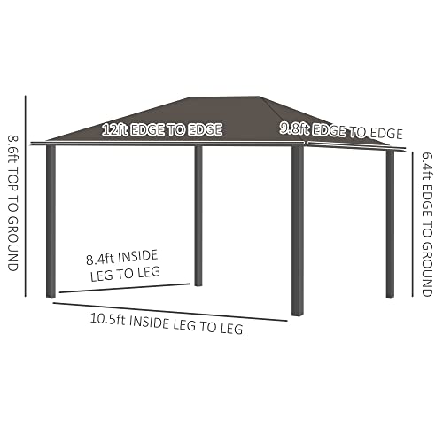 Outsunny 10' x 12' Hardtop Gazebo Canopy with Galvanized Steel Roof, Aluminum Frame, Permanent Pavilion Outdoor Gazebo with Hooks, Netting and Curtains for Patio, Garden, Backyard, Gray