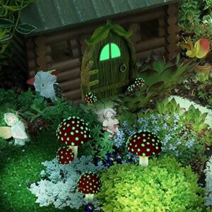 JFMAMJ Fairy Door and Mushrooms for Garden, Glow in The Dark Fairy Garden Decor Accessories, Fairy Wild Garden Accessories Resin Miniature Garden Accessories, Micro Landscape, Mushroom Statue