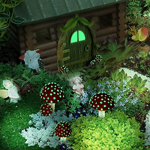 JFMAMJ Fairy Door and Mushrooms for Garden, Glow in The Dark Fairy Garden Decor Accessories, Fairy Wild Garden Accessories Resin Miniature Garden Accessories, Micro Landscape, Mushroom Statue