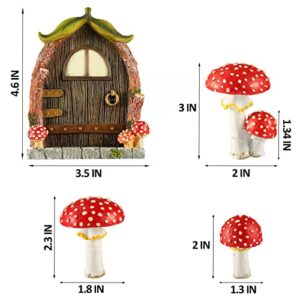 JFMAMJ Fairy Door and Mushrooms for Garden, Glow in The Dark Fairy Garden Decor Accessories, Fairy Wild Garden Accessories Resin Miniature Garden Accessories, Micro Landscape, Mushroom Statue