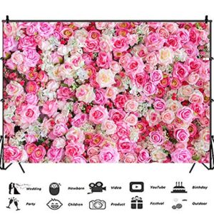 Pink Red Rose Flowers Theme Photography Backdrops 7x5ft Baby Shower Wedding Happy Birthday Day Photo Background Dessert Cake Table Decoration Supplies Studio Props Banner Vinyl