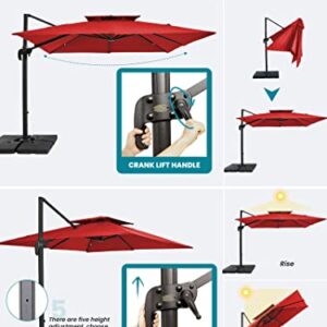 JEAREY 9FT Square Cantilever Patio Umbrella Double Top Roating Outdoor Offset Umbrella Heavy Duty Sun Umbrella for Patio Lawn Garden Backyard and Pool, RED