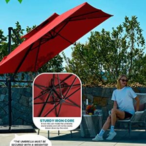 JEAREY 9FT Square Cantilever Patio Umbrella Double Top Roating Outdoor Offset Umbrella Heavy Duty Sun Umbrella for Patio Lawn Garden Backyard and Pool, RED