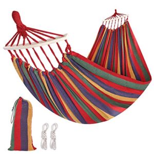 solomone cavalli brazilian hammock with hanging kits, tree hammock for indoor outdoor patio porch garden camping, cotton canvas carrying bag, ropes and carabiners included (rainbow stripe)