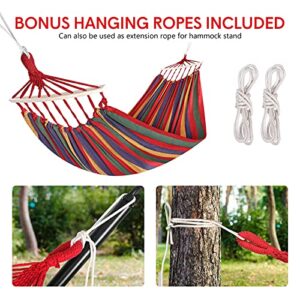 Solomone Cavalli Brazilian Hammock with Hanging Kits, Tree Hammock for Indoor Outdoor Patio Porch Garden Camping, Cotton Canvas Carrying Bag, Ropes and Carabiners Included (Rainbow Stripe)