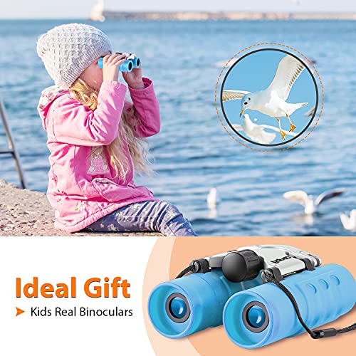 Binoculars for Kids Best Gifts for 3-12 Years Boys Girls 8x21 High-Resolution Real Optics Mini Compact Binocular Toys Shockproof Folding Small Telescope for Bird Watching, Camping, Sky Blue