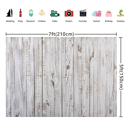 WOLADA 7x5FT Vintage Wood Backdrop Retro Rustic White Gray Wooden Floor Backdrops for Photography Kids Adult Photo Booth Video Shoot Vinyl Studio Prop 11890