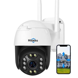 【5x optical zoom,2k】 hiseeu pan/tilt/zoom security camera,3 megapixels outdoor wifi surveillance camera,floodlights full color night vision,two way audio,ip66 waterproof, motion detection