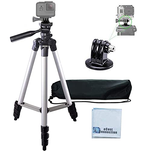 50" Aluminum Camera Tripod with Built in Bubble Level Indicator for All GoPro HERO Cameras + Tripod Mount & an eCostConnection Microfiber Cloth