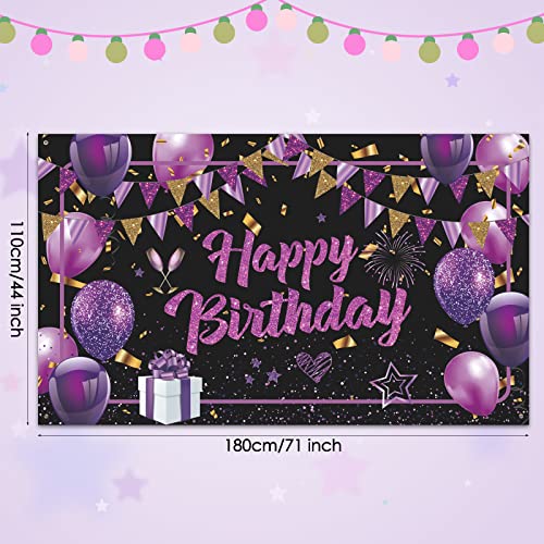 Purple Happy Birthday Banner Purple Black Gold Birthday Party Decorations Large Purple Birthday Sign Shiny Purple Black Birthday Backdrop Photo Booth Background for Women Girls 71 x 44Inch