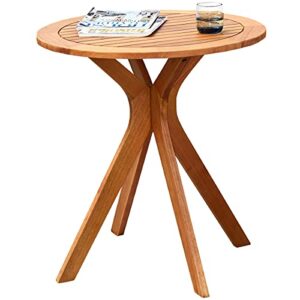 Hysache Patio Bistro Table, Wooden Round Table w/X Shape Base, Side Table for Indoor or Outdoor Use, Coffee Table for Patio, Garden, Backyard, Living Room, Teak