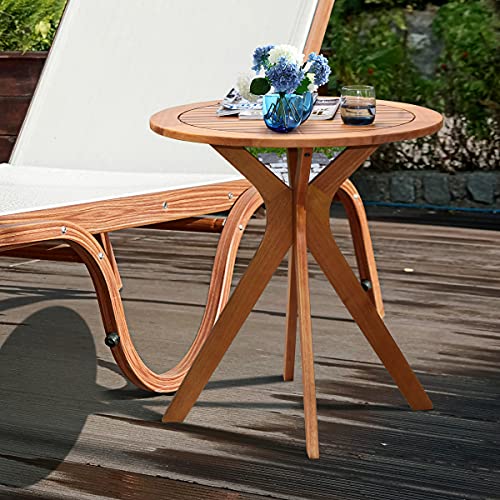 Hysache Patio Bistro Table, Wooden Round Table w/X Shape Base, Side Table for Indoor or Outdoor Use, Coffee Table for Patio, Garden, Backyard, Living Room, Teak