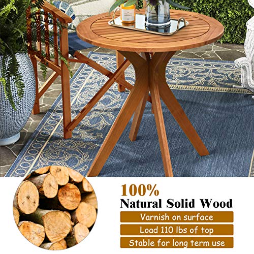 Hysache Patio Bistro Table, Wooden Round Table w/X Shape Base, Side Table for Indoor or Outdoor Use, Coffee Table for Patio, Garden, Backyard, Living Room, Teak