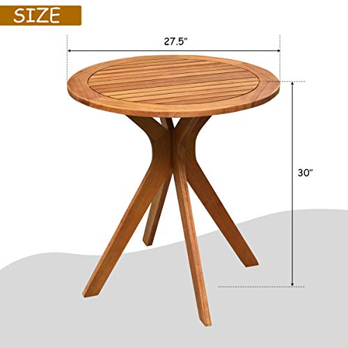 Hysache Patio Bistro Table, Wooden Round Table w/X Shape Base, Side Table for Indoor or Outdoor Use, Coffee Table for Patio, Garden, Backyard, Living Room, Teak