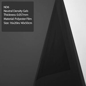 Lighting Neutral Density Gels Filter Sheet 16x20 inches Kit, ND3,ND6,ND9 for Photo Studio Video Flashlight Led Light Photography, 6 Packs