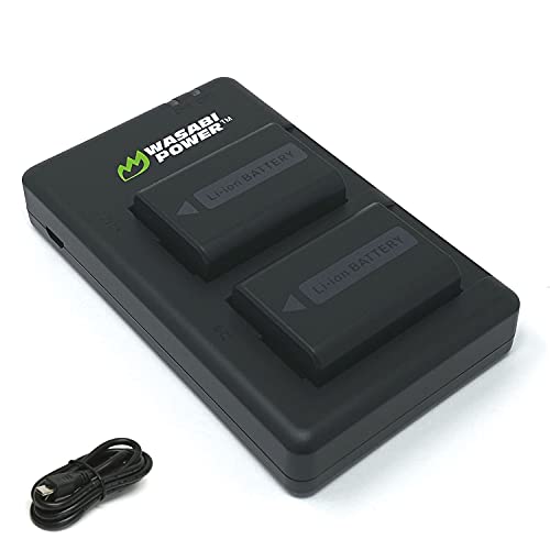 Wasabi Power NP-FW50 Battery (2-Pack) & Micro USB Dual Charger for Sony ZV-E10, Alpha a5100, a6000, a6300, a6400, a6500, Alpha a7, a7 II, a7R, a7R II, a7S, a7S II, DSC-RX10 III, RX10 IV & More