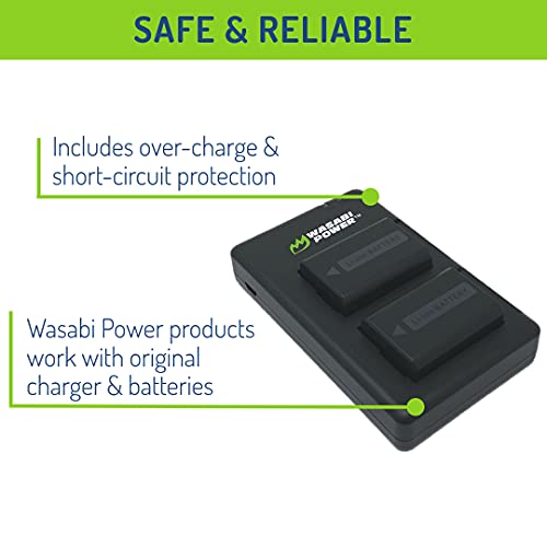 Wasabi Power NP-FW50 Battery (2-Pack) & Micro USB Dual Charger for Sony ZV-E10, Alpha a5100, a6000, a6300, a6400, a6500, Alpha a7, a7 II, a7R, a7R II, a7S, a7S II, DSC-RX10 III, RX10 IV & More