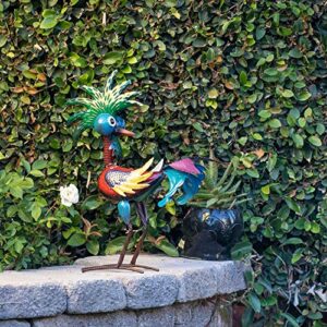 alpine corporation mzp390 glossy rooster statue outdoor garden, patio, deck, porch-yard art decoration, 7″ l x 16″ w x 19″ h, multicolor
