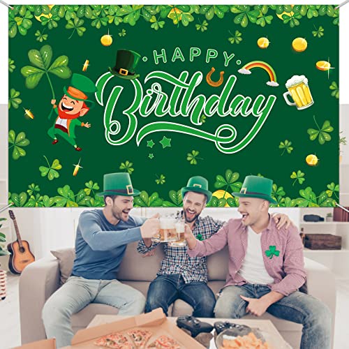 Happy Birthday St. Patrick's Day Backdrop Banner Saint Patricks Birthday Party Decorations Green Shamrock Sign Irish Luck Day Photo Booth Banner Birthday Backdrops Decor Supplies