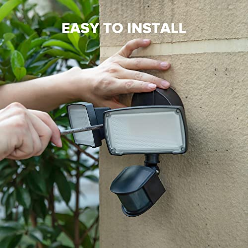 LUTEC 32W 3000 Lumen LED Motion Activated Integrated Dual-Head Floodlight Outdoor with Motion Sensor, 5000K Daylight, Dusk to Dawn, Exterior Security Wall Light for Patio, Garden, Yard-Black